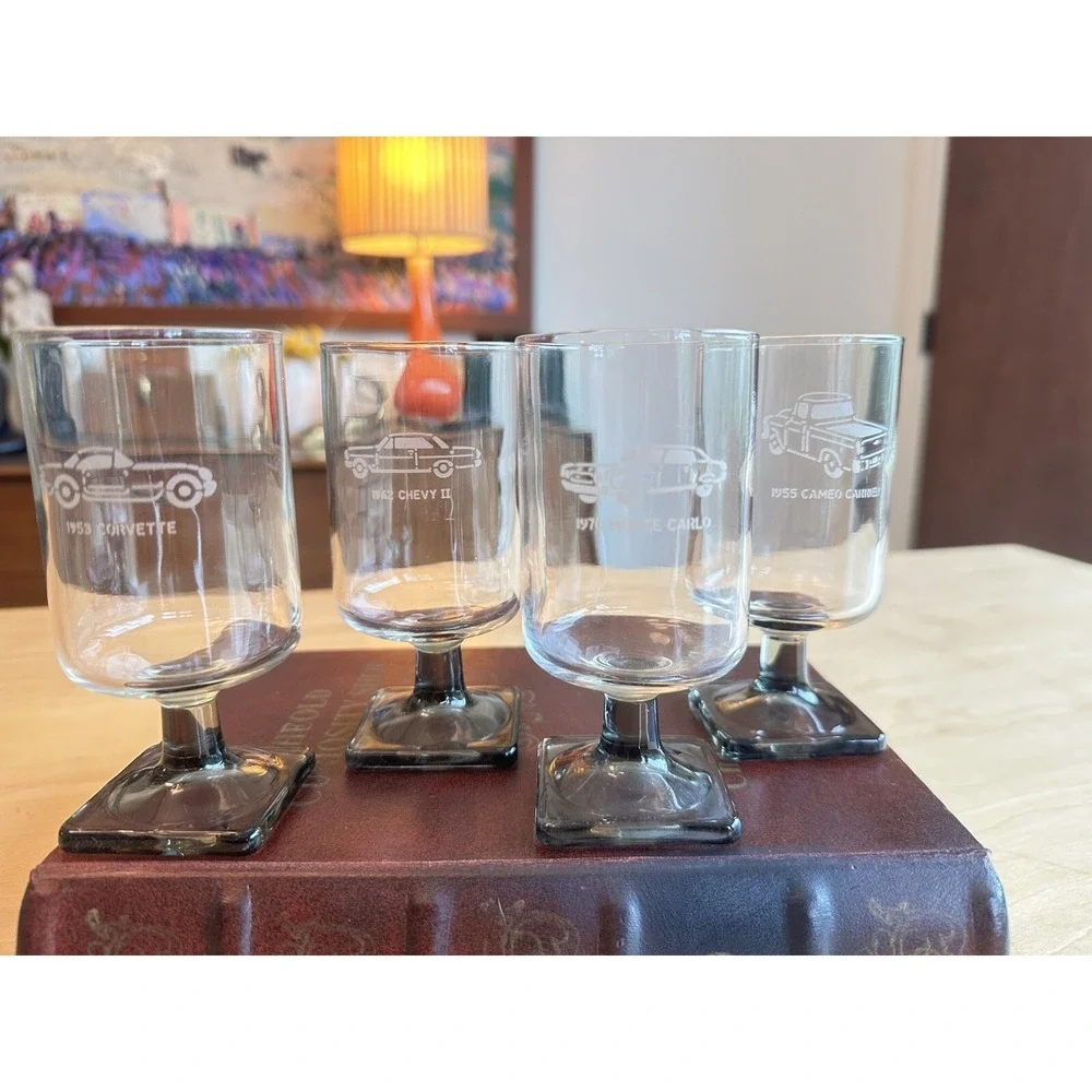 RARE Find VINTAGE Federal Glass Nordic Midnight Pedestal Etched Cars SEE PICS
